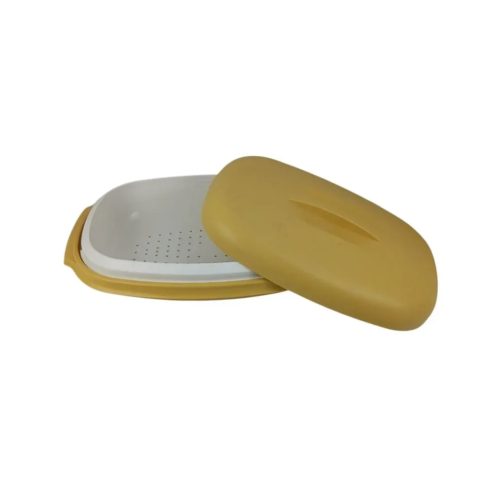 Tupperware Vegetable Fish Steamer Harvest Gold Container 1273-2 3pc